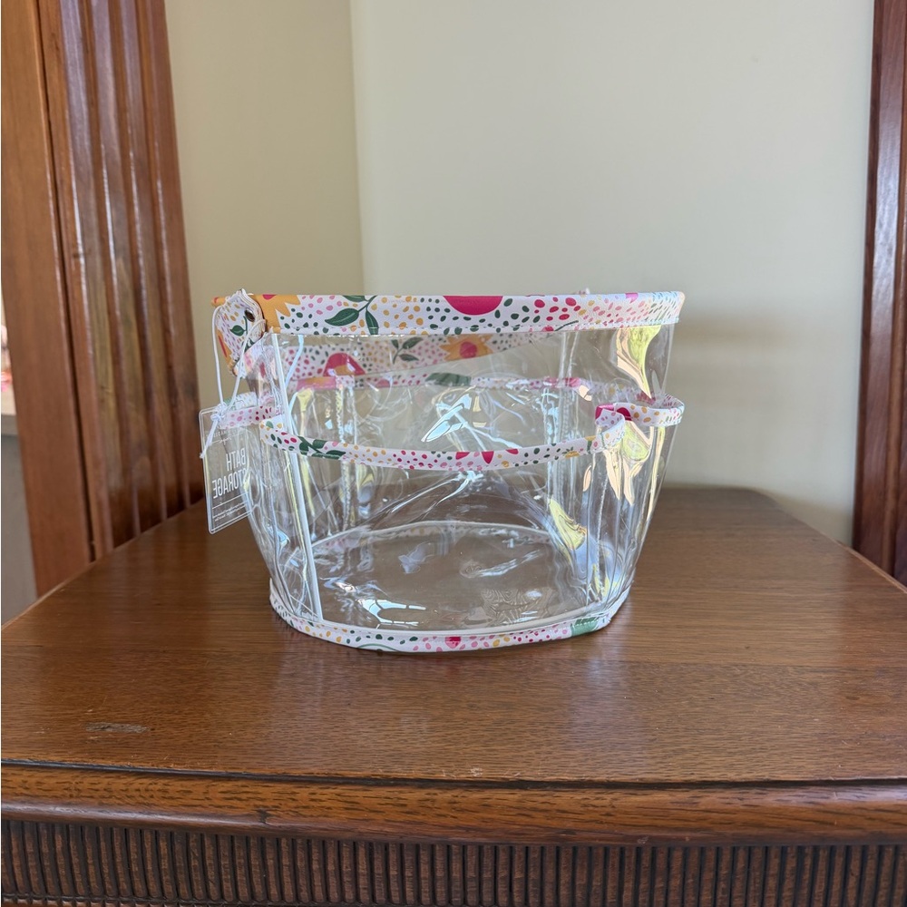 TAYLOR MADISON LARGE ROUND “MULTICOLOR FLORAL” PRINT VINYL BATHROOM CONTAINER